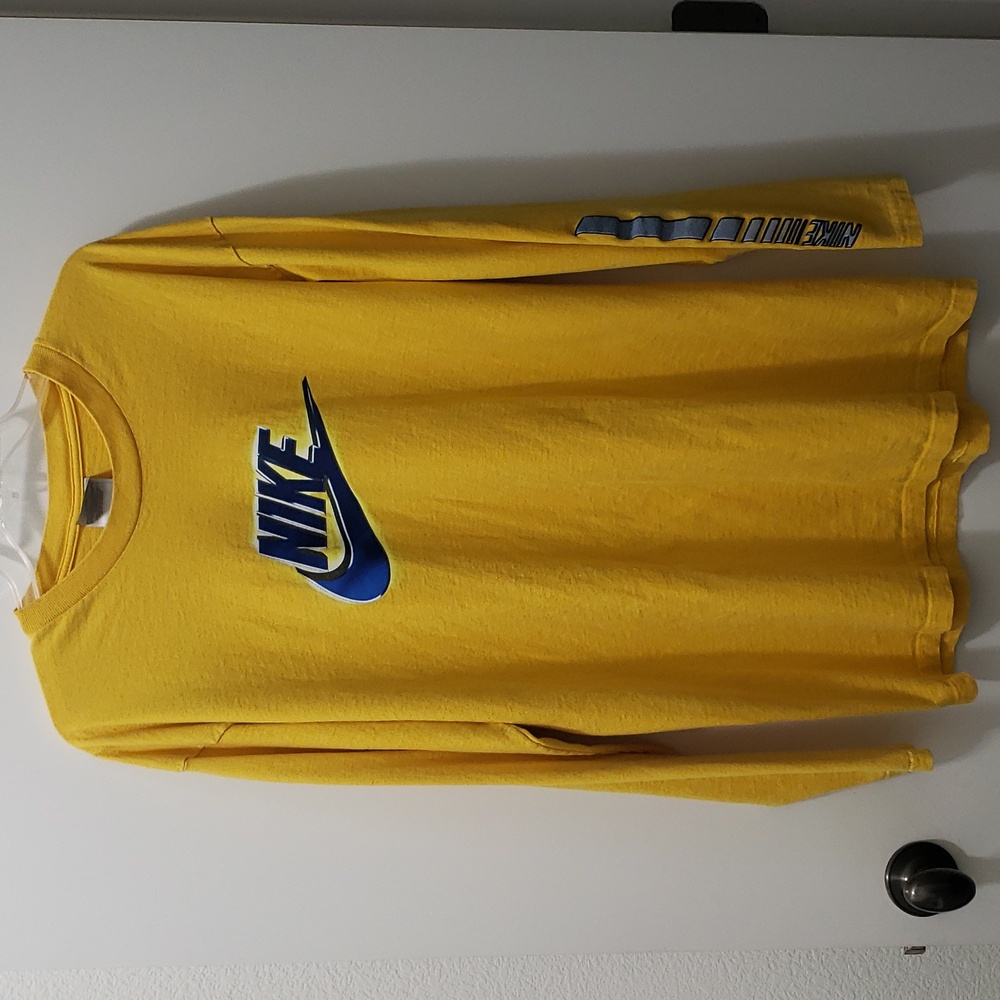 Mens Nike Golden Long Sleeve with Blue Logo Shirt